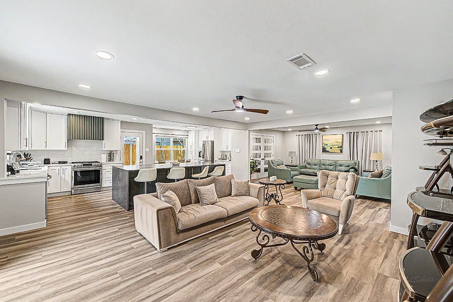 Family room with open area to the kitchen