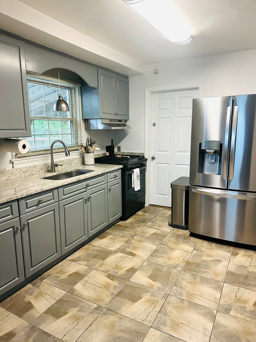 Well equipped kitchen; w/ microwave, air fryer, Keurig, and all essentials. Full size fridge has both a regular ice maker and a craft ice maker perfect for cocktails.