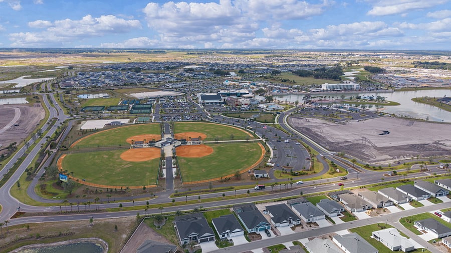 Soft ball fields, dog park and more steps away