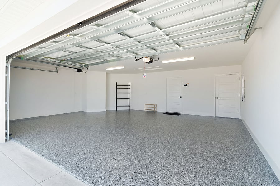 2 car + golf cart garage with opener, sealed shark coating floors