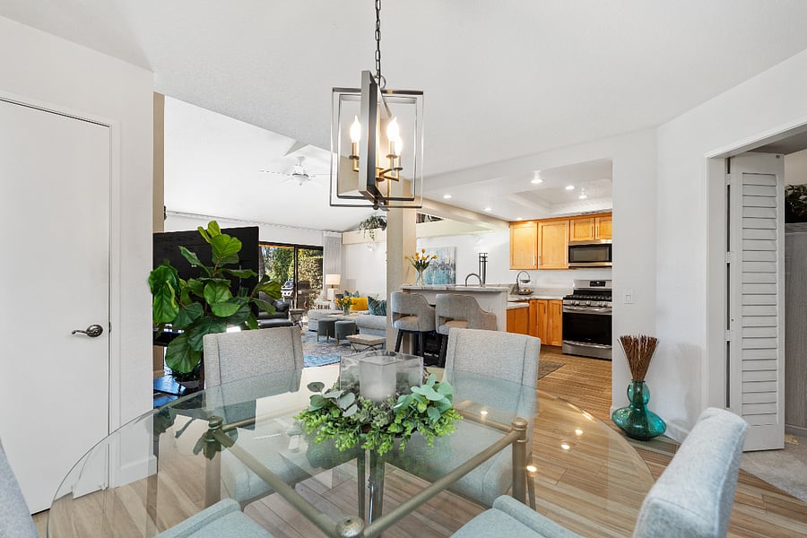 Dining room facing the kitchen and family room