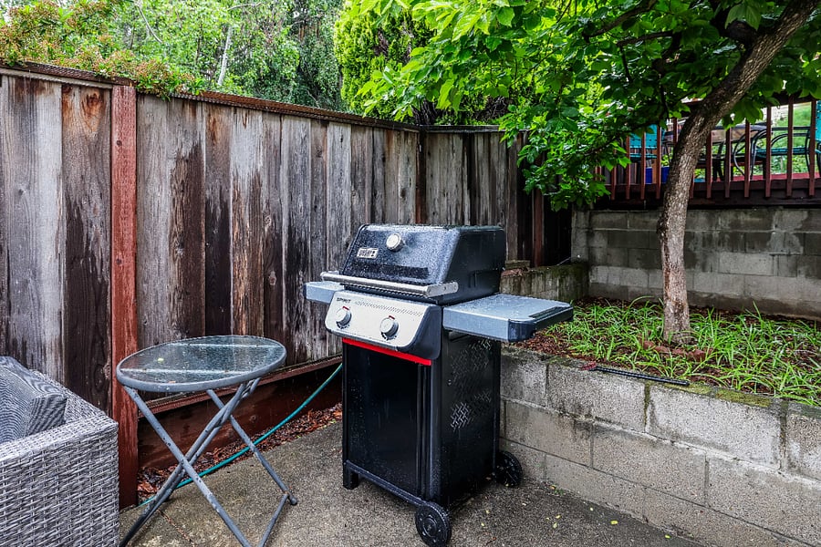 Shared two-burner barbecue grill on the specious patio
