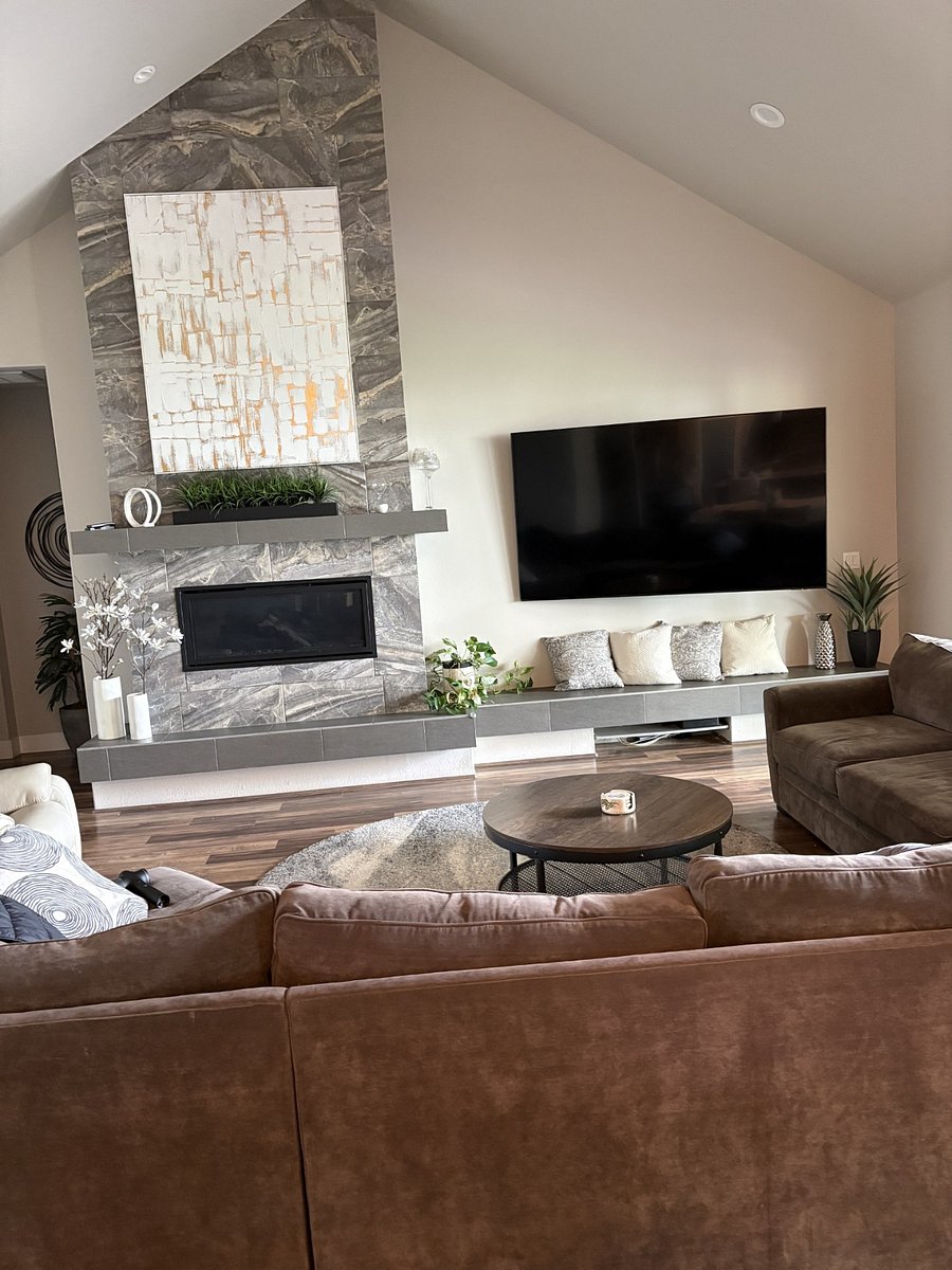 Gas Fireplace and 80 in TV