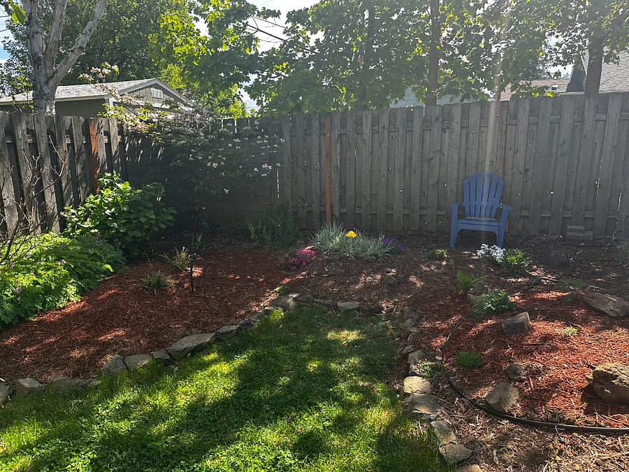 Backyard available for sitting and taking in the sun, or rain!