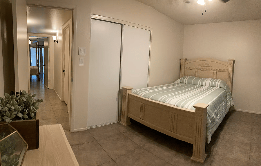 Ceiling and portable floor fans are available for additional comfort.
