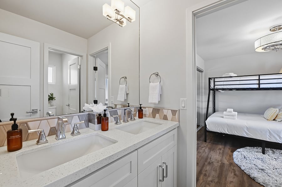 Jack & Jill bathroom complete with tub and shower