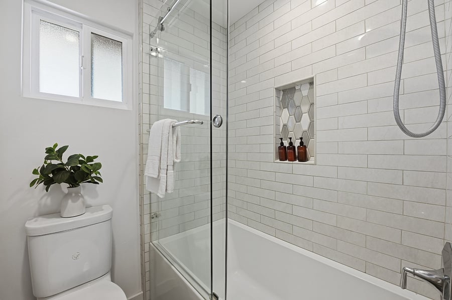 Jack & Jill bathroom complete with tub and shower