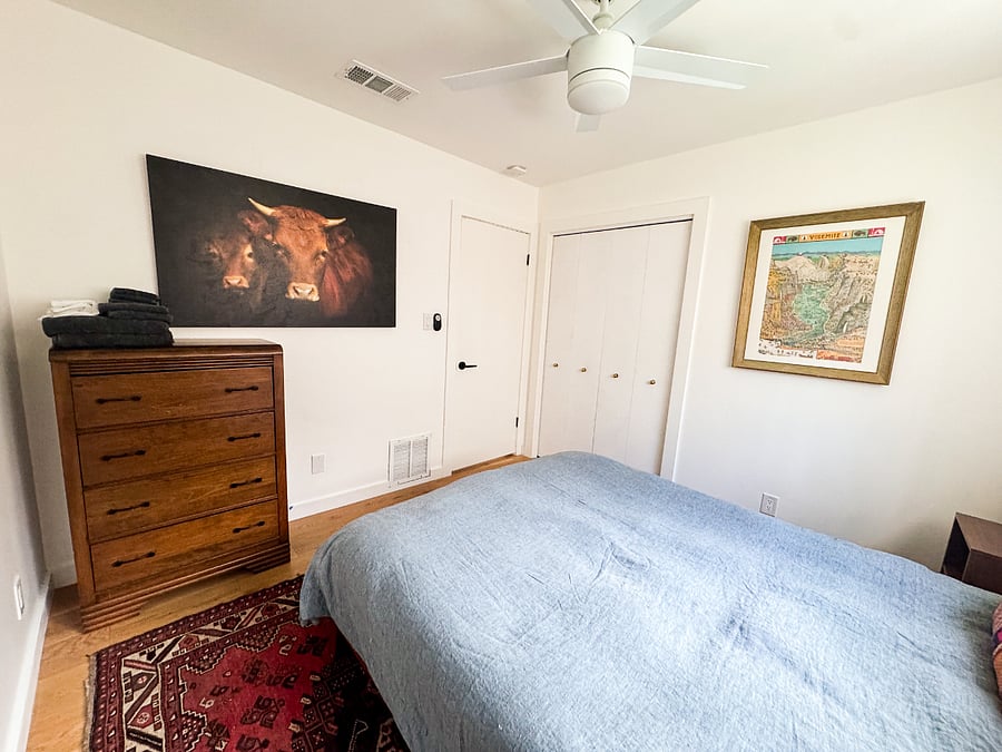 Plenty of storage with chest of drawers and full closet