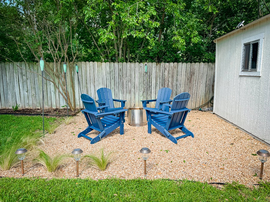Smokeless firepit and relaxing adirondack chairs 