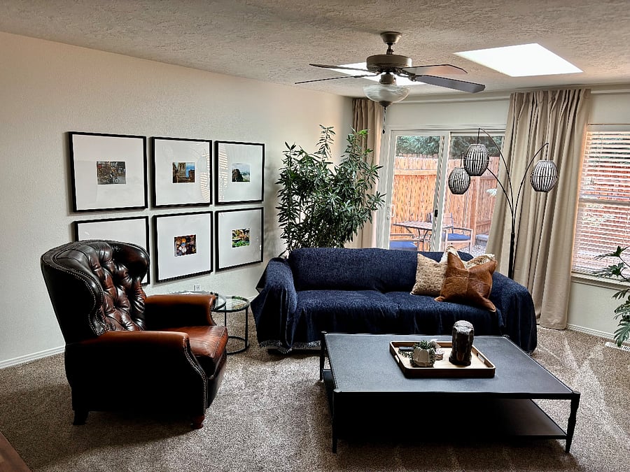 The optional blue cover is to make the white sofa more animal/child friendly