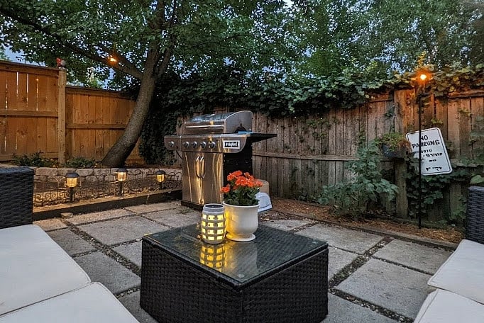 Grill, Outdoor Patio Set in fenced-in backyard leading to dedicated off-street parking