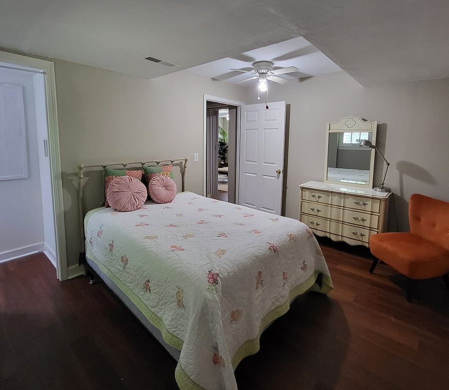 This is what you would probably use as a guest room. It is brighter than the other bedroom. Full size bed.