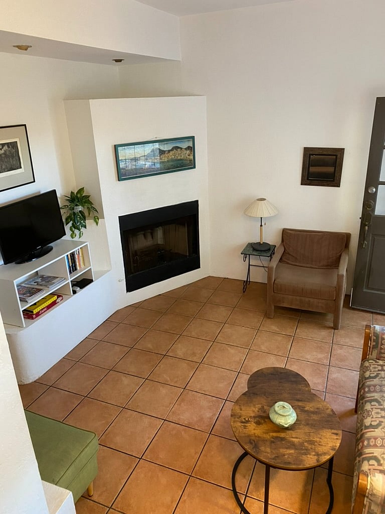 Gas log fireplace and Smart TV