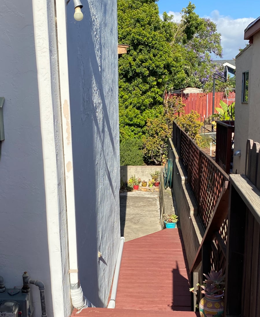 . . . and down the stairs into the yard. 
