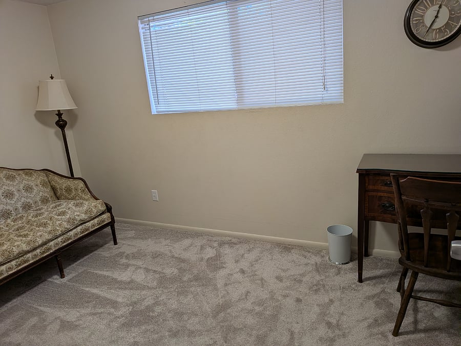 private, locked den or office is next to the bedroom and bathroom.