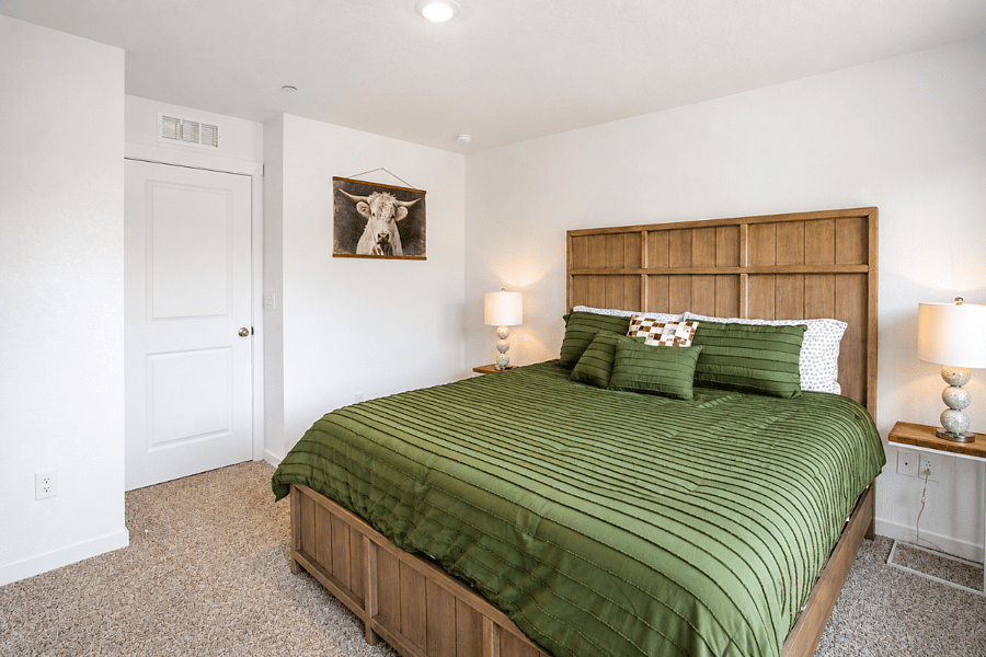Master bedroom with king size bed and smart tv