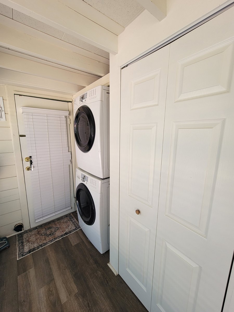 Maytag appliances in laundry area.