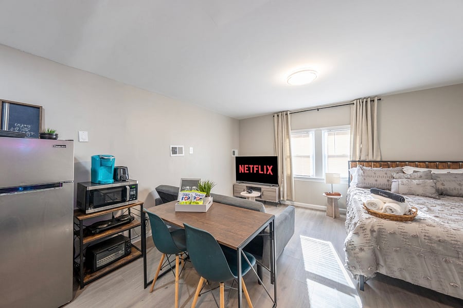 Dining table and 55 inch smart Roku TV