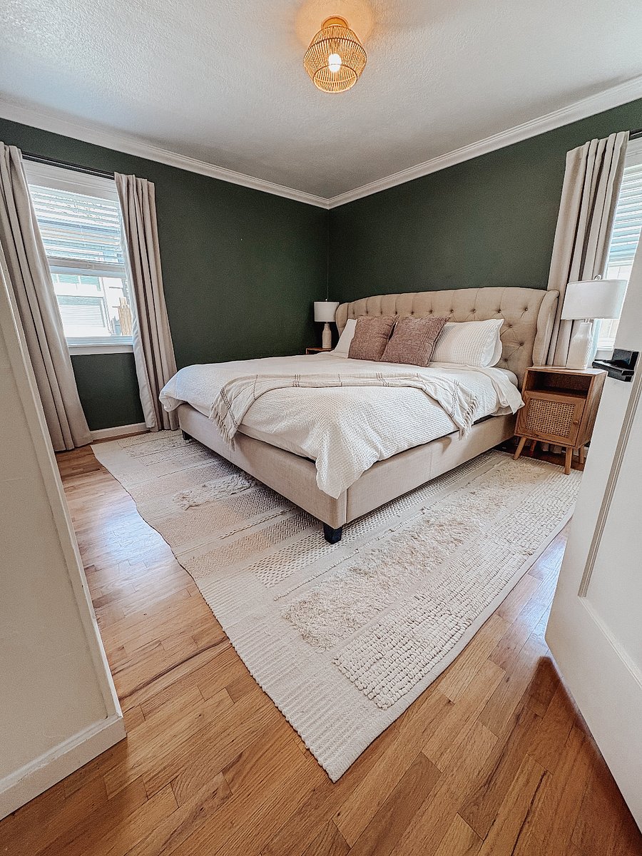 King size bed with all new linens and new memory foam mattress