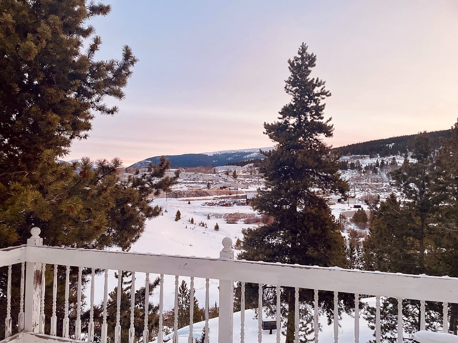 View from the back deck after a fresh snow in the winter.