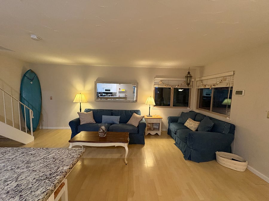 Living room area with a sleeper sofa (sleeps 2) and TV