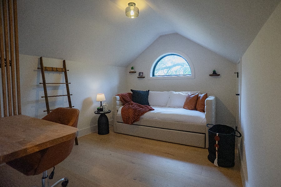 Living Room - TV, Electric Fireplace & Full-Length Mirror