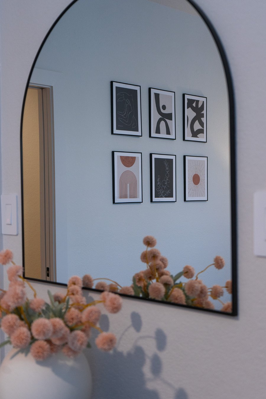 Bedroom Entryway with Arched Mirror & Console Table