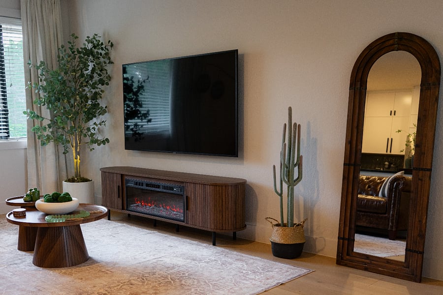 Living Room with Wall-Mounted TV & Electric Fireplace