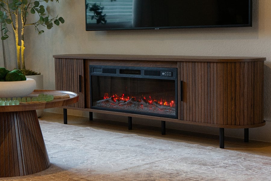 Electric Fireplace in Wooden TV Console