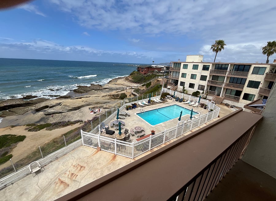 View of pool from private balcony