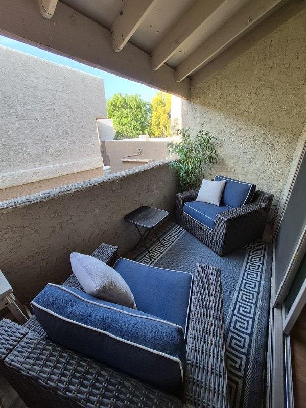 Balcony with lounge chairs