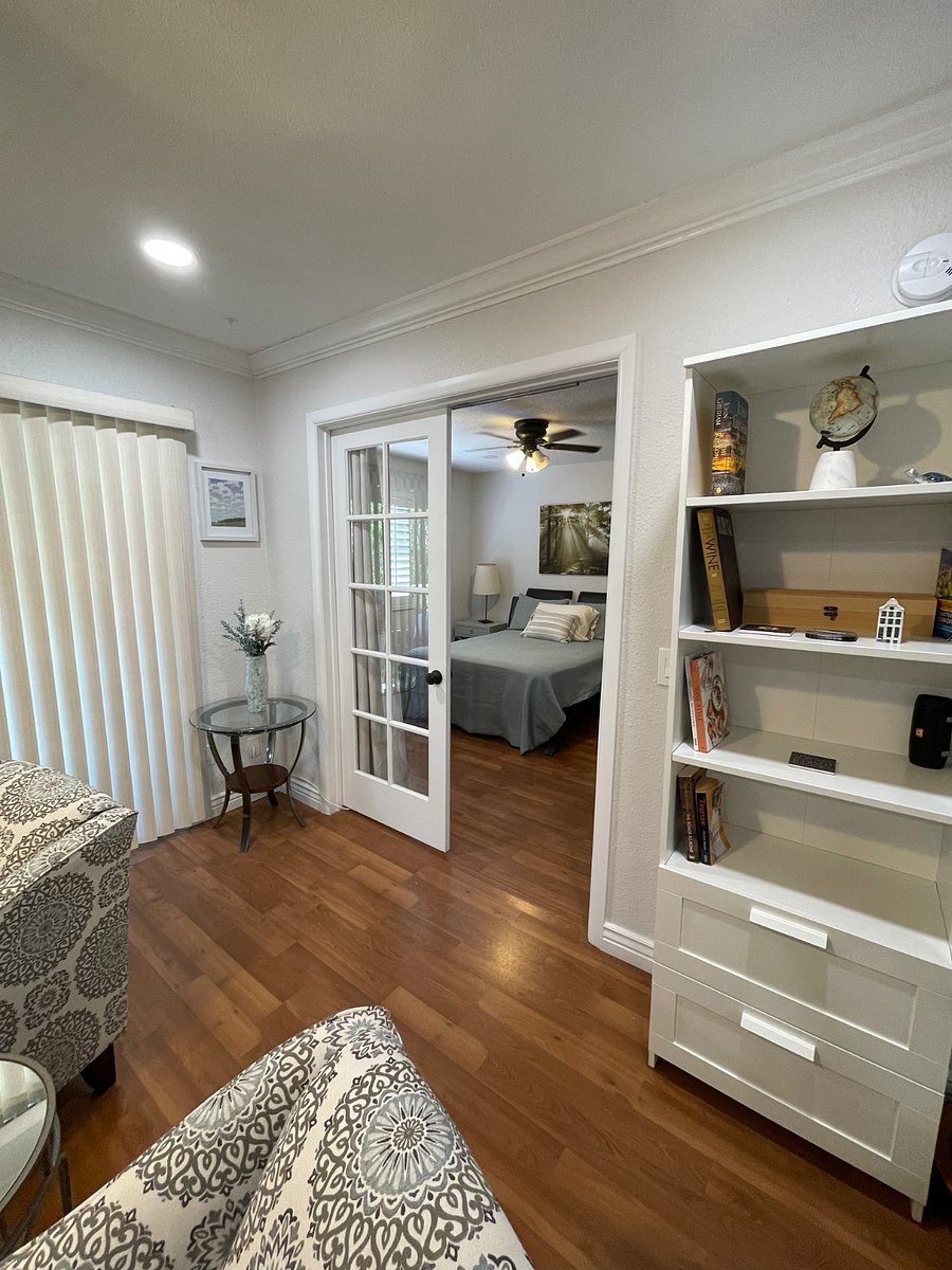 Looking from the living room to the second bedroom