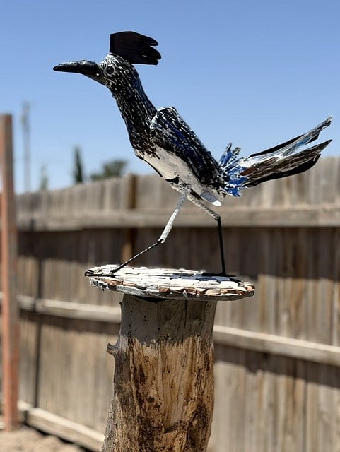 Roadrunner Sculpture in backyard