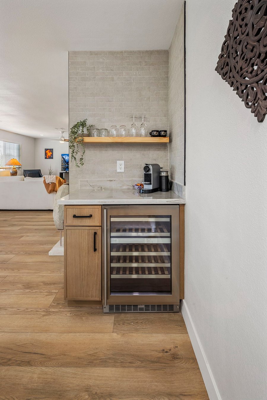 Built-in Coffee & Wine Station: Start with a Latte, end with a chilled glass