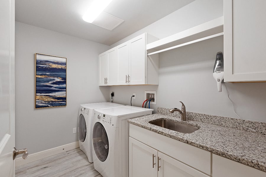 Full laundry room with storage 