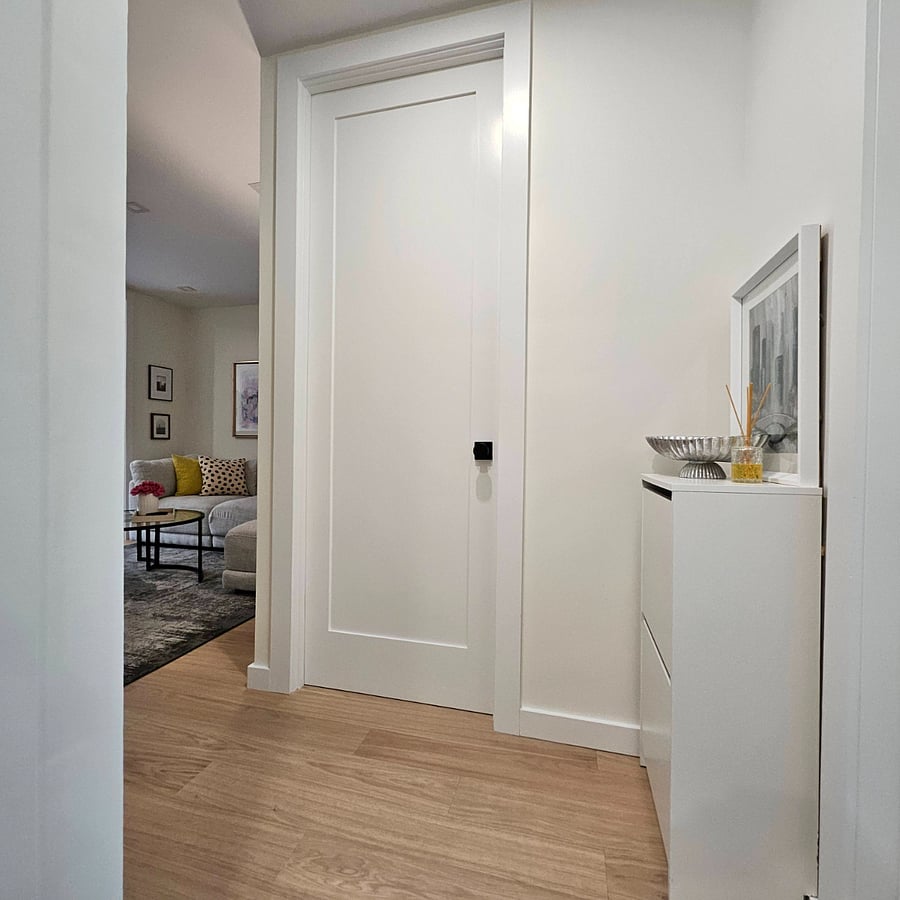 Entry hallway with access to the living room and master bedroom
