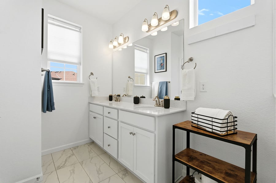 Large Master bathroom with extra Natural light and double vanities.