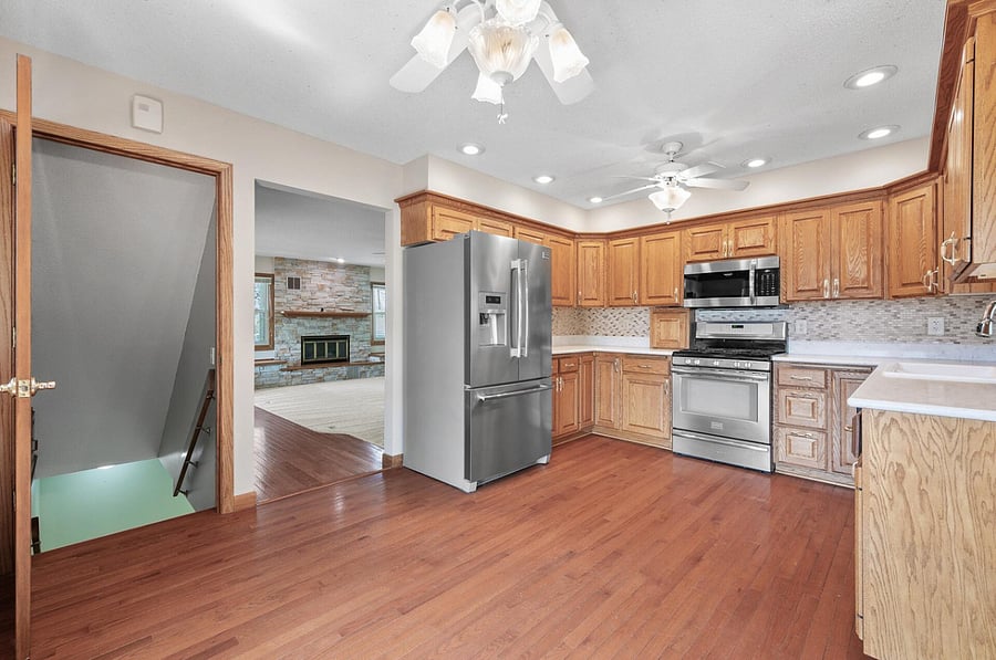 Kitchen with upgraded stainless steel appliances and stocked with anything you could ever need in a kitchen.