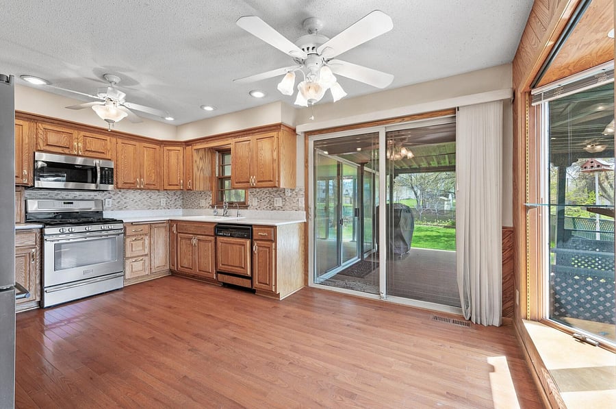 Kitchen with upgraded stainless steel appliances and stocked with anything you could ever need in a kitchen.