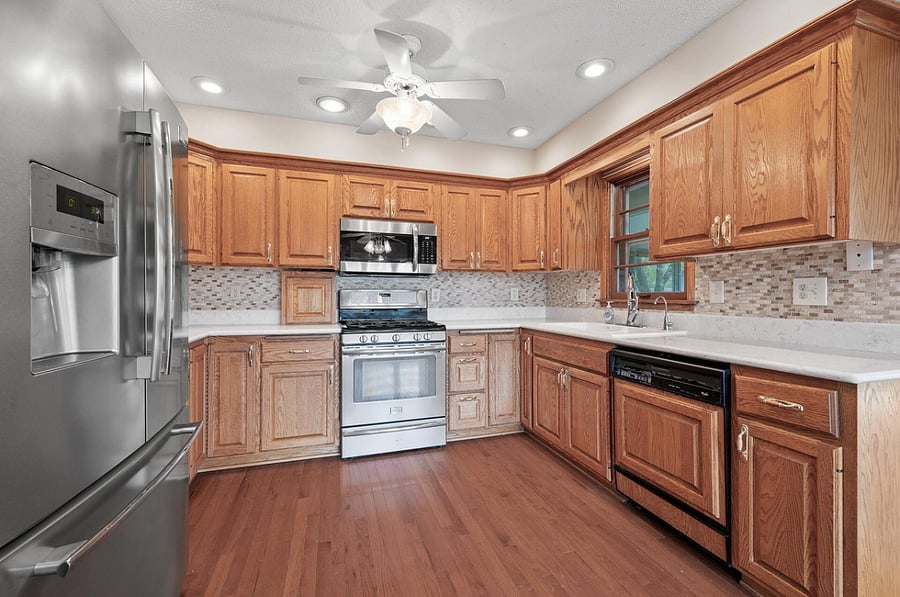Kitchen with upgraded stainless steel appliances and stocked with anything you could ever need in a kitchen.