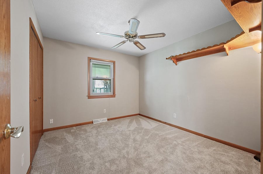 This main floor bedroom can be rented, but would ideally be used as a communal office space.