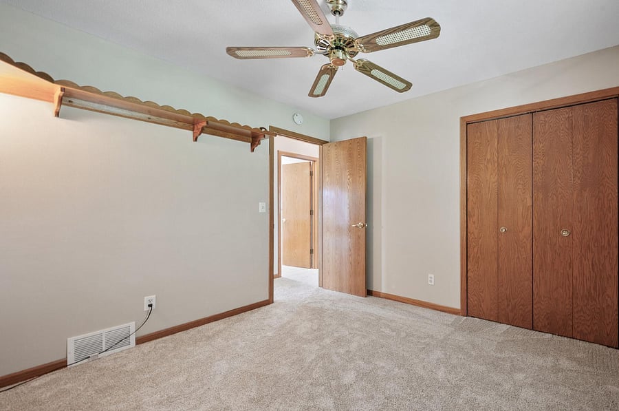 This main floor bedroom can be rented, but would ideally be used as a communal office space.