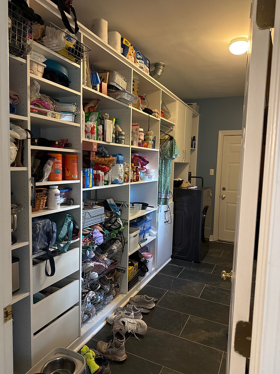This is the mudroom/laundry room/pantry, right off the kitchen, where you can keep your dry goods.