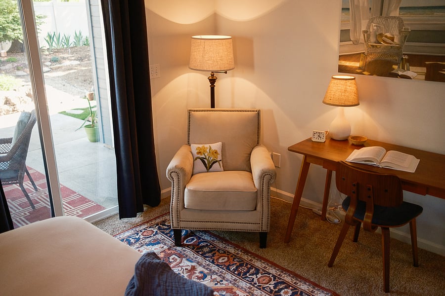 Comfortable reading chair and light