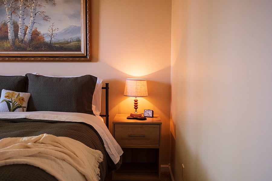 Warm incandescent lighting and eyemasks provided