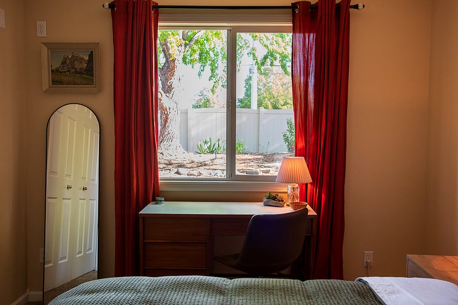 Full-length mirror, desk and gorgeous view
