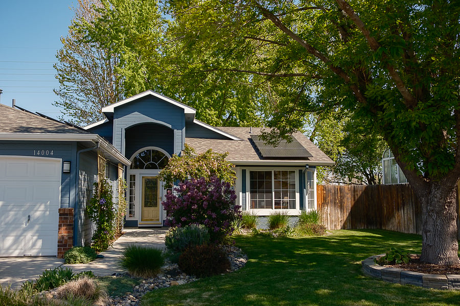 Front exterior of the home with lush landscaping