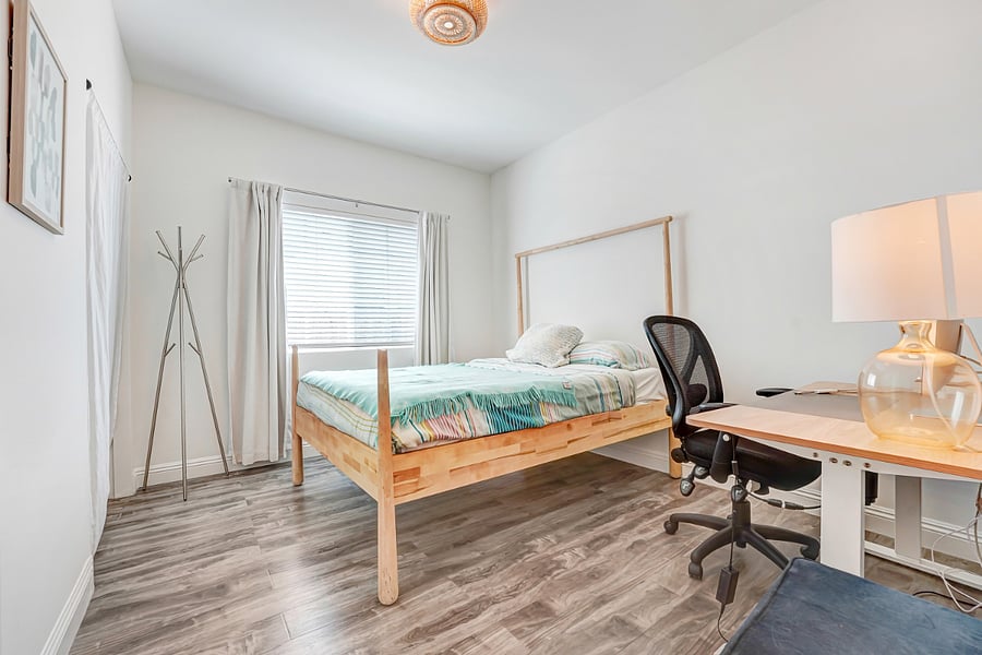 Queen bed and office setup