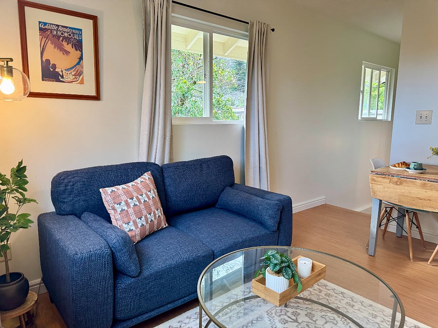 Living and dining flow together. Full kitchen just steps away.