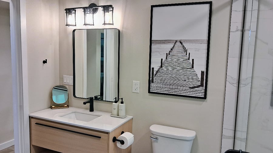 new sink, toilet and shower- clean and beautiful